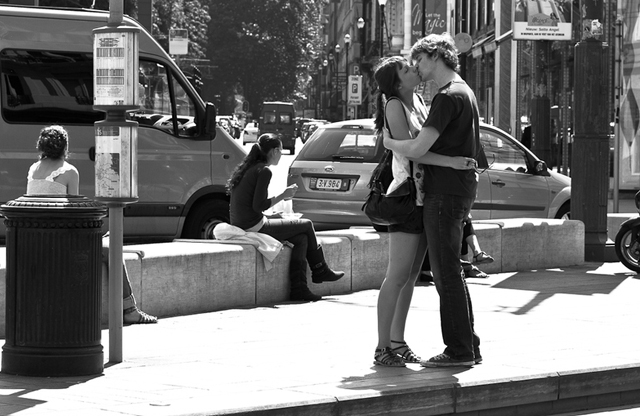 Kissing in black and white