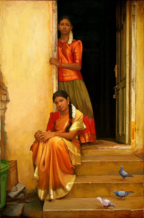 25 Beautiful South Indian women Paintings by Elayaraja | Incredible Snaps